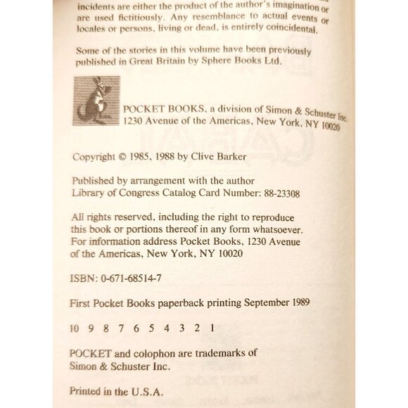 1989 Cabal Clive Barker 4 Horror Stories Vintage Paperback 1st Pocket Books F22 - Picture 2 of 3